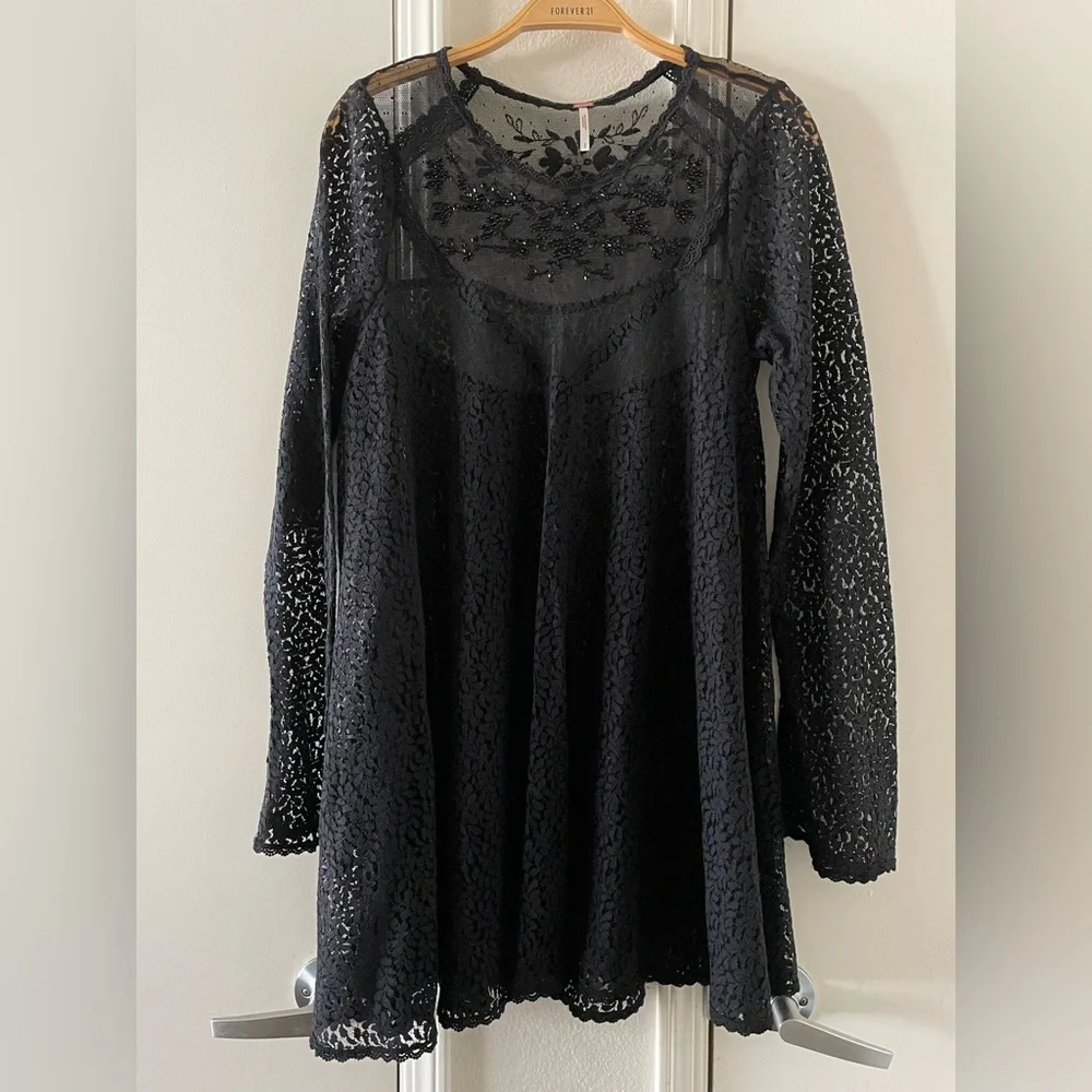 Free People Rodeo Bella Sheer Lace Mini Dress black embellished - Picture 3 of 4